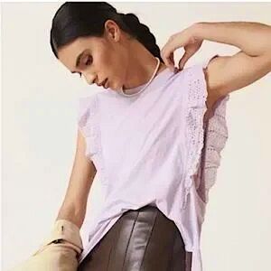 NWT Pilcro (Anthropologie) Lavender Ruffle Sleeve Cotton Tee Size XS